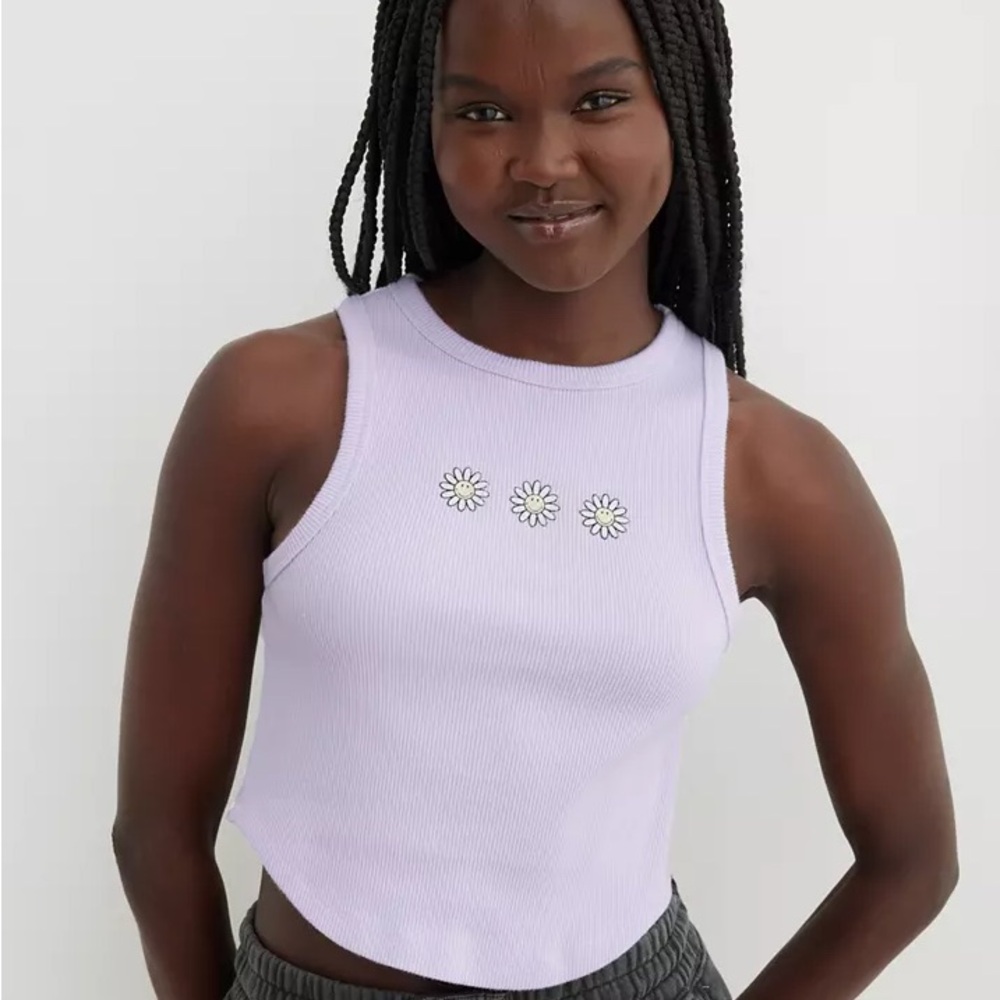 American Eagle Outfitters Light Purple Tank Top with Floral Design